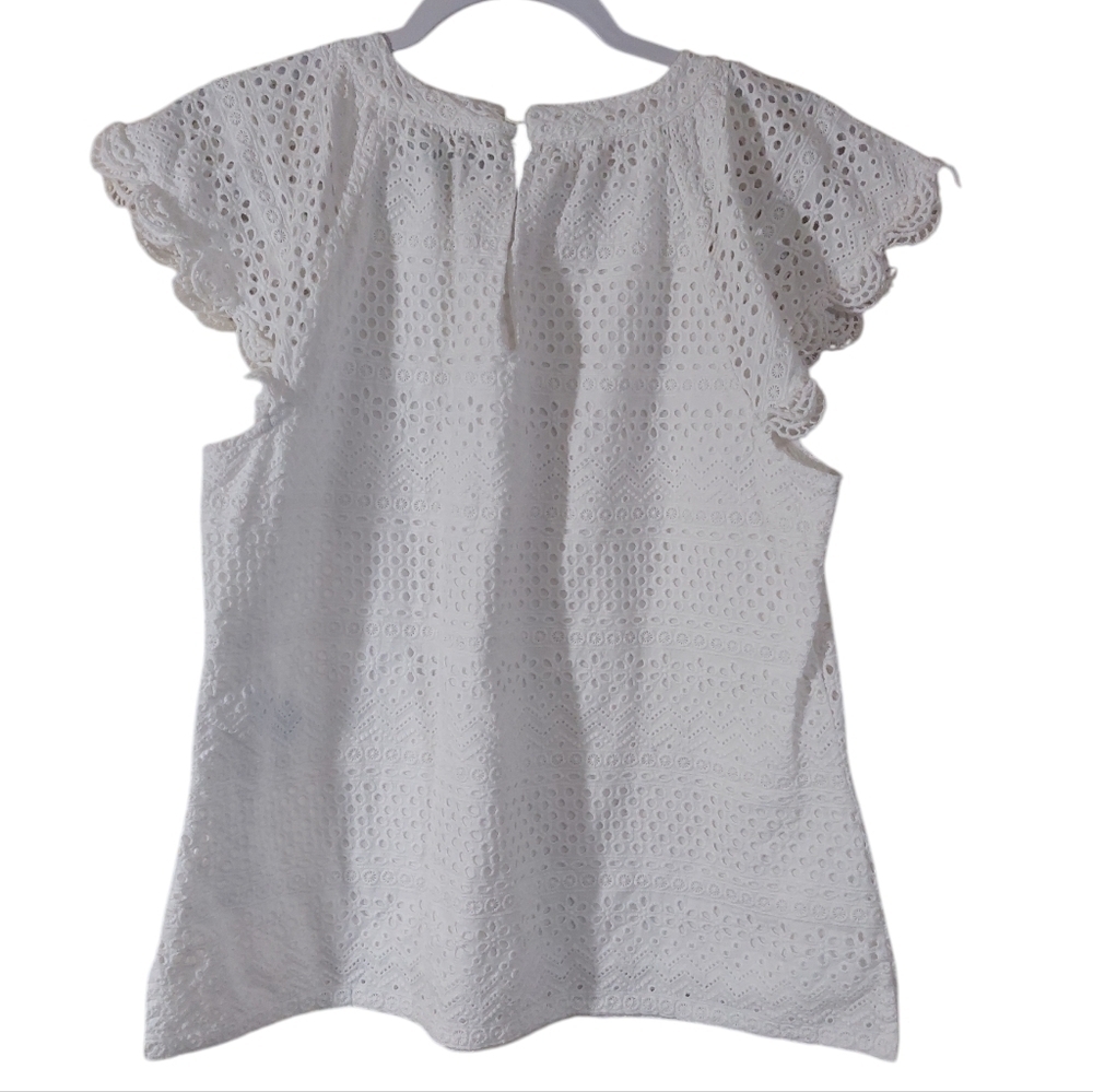 Lauren Ralph Lauren Chic White Eyelet Blouse- size L - Picture 3 of 8